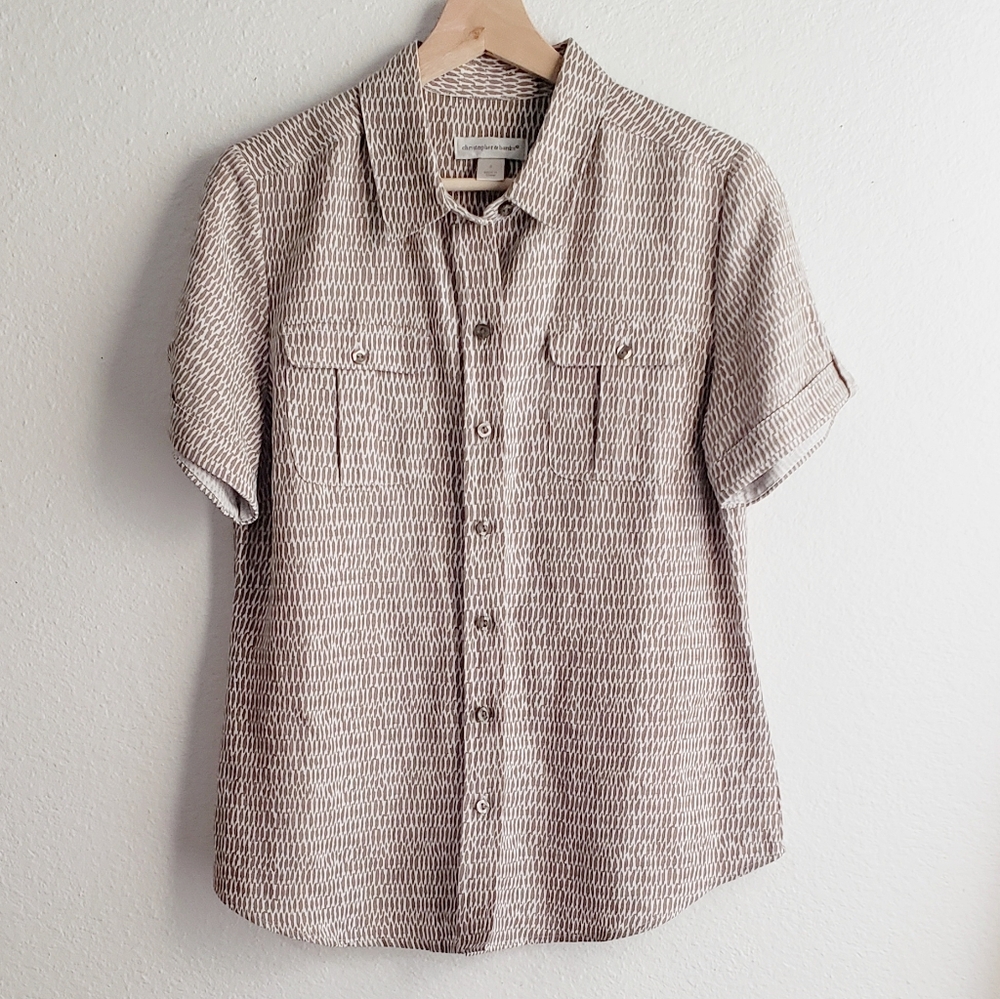 NWOT Linen Blend Christopher & Banks Button Front Shirt Small Neutral
